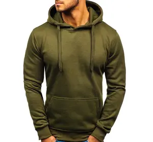 Wholesale high quality 100% cotton fleece Olive Green blank hoodie fashion custom men pullover hoodies for adults