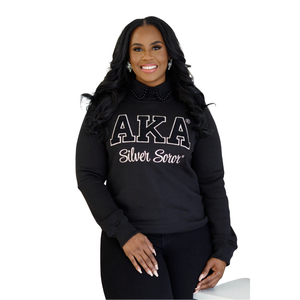 Black <b>Silver</b> Soror Chenille Sweatshirt for Women Long Sleeve Crew Neck Fleece Casual Pullover Embroidered Fashion Apparel <b>Top</b> - Product Image 1