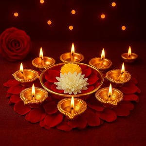 Elegantes Portavelas de Metal Dorado Jaipur Ace para Velas de Té - Cuenco de Hierro Pintado con Diseño Floral para Decoración de Diwali Pooja - Product Image 1