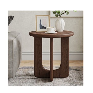 Round Wooden Side <b>Table</b> with Arched Cross Base 3 Legged Circular End <b>Table</b> with Spill-Guard Lip <b>Top</b> Modern <b>Solid</b> <b>Wood</b> Accent - Product Image 1