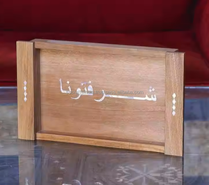 Vente en gros d'usine Plateau rectangulaire en bois fait à la main avec incrustation de nacre arabe Plateau de présentation de chocolat Plateau de service Cadeaux de Ramadan Eid - Product Image 2