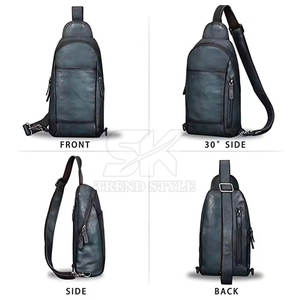 Sac bandoulière unisexe en cuir véritable avec logo personnalisé, couleur unie, pour la vente en gros - Product Image 6