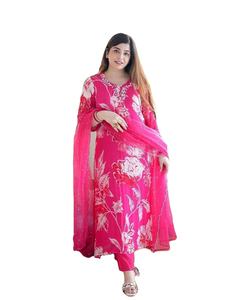 Peso ligero, elegante, estampado floral, combinación de colores vibrantes, patrón de manga 3/4, tamaño libre, el mejor Kurti para uso festivo y en ocasiones - Product Image 1