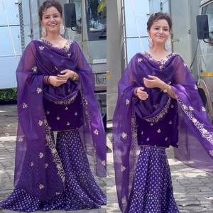 Ensemble Kurti Sharara en velours de viscose pur VASTRA COTTAGE avec broderie, entièrement cousu, imprimé numérique, dupatta en faux georgette - Product Image 2