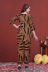 Ensemble coordonné pour femmes Kiran Nexus, tissu microfibre écologique, col rond, imprimé marron, haute qualité, grandes tailles, vente en gros, du S au 6XL - Product Image 5