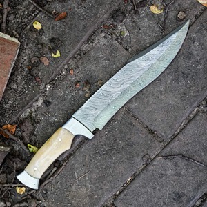 Custom Handmade Camping/Hunting Bowie <b>Knife</b> Straight Edge Damascus Steel <b>Bone</b> <b>Handle</b> 3mm Clip Point Non-Adjustable DIY 15inch - Product Image 4