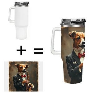 Stainless Steel Tumbler 40oz <b>Insulated</b> Travel <b>Mug</b> With Dog Saxophone Art Design - Product Image 1