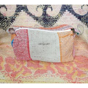 100% Pure Cotton Kantha Fabric Tassel Pattern Zipper Closure Eco-Friendly Durable Large <b>Makeup</b> Bag Pouch Set Soft Handle - Product Image 6
