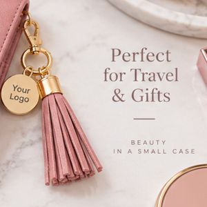 Mini trousse de maquillage de voyage avec double compartiment et porte-clés, pochette de beauté portable pour rouge à lèvres avec miroir - Product Image 4