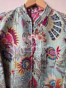 Veste courte matelassée brodée tricotée à la main pour femme, en coton écologique respirant à imprimé floral, à manches longues, pour un usage décontracté - Product Image 5