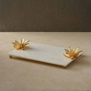 Plateau de service classique en marbre avec poignée en laiton doré, accessoire décoratif pour la maison, les mariages et les hôtels, plateaux en laiton et en marbre - Product Image 5