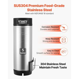 Fusto Corny da 5 Galloni con Chiusura a Sfera in Acciaio Inox SUS304 per Cold Brew, con Doppie Maniglie in Gomma e Fondo Rinforzato in Gomma per Attrezzature di Birrificazione - Product Image 2