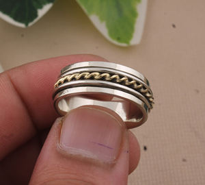 Handmade Mixed Metal <b>Band</b> 925 Sterling Silver <b>Copper</b> Brass Two Tone Spinner Ring Women's Wedding Boho Jewelry Wholesale - Product Image 4