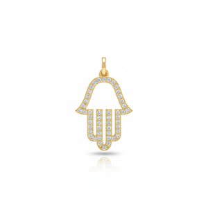 Colgante de Oro Sólido 10K con Baño de Rodio para Hombre, Diseño Mano de Hamsa, con Diamantes Genuinos Cultivados en Laboratorio, Estilo Hiphop, Certificado IGI - Product Image 1