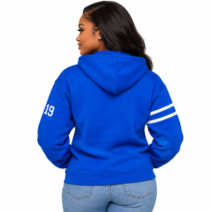 Sudadera con Capucha de Felpa Bordada Zeta Phi Beta para Mujer, Azul Rey y Blanco, Letras Universitarias, Mangas a Rayas, Estilo 1920 - Product Image 2