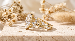 แหวนหมั้นมอสซาไนต์ทรงมาร์คีส์สุดหรู แหวนทอง 14K ประดับดอกไม้ - Product Image 4
