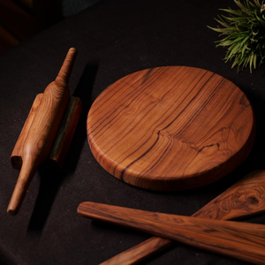 Rouleau à pâtisserie et planche à rouler en bois d'acacia sculpté à la main, forme ronde, pour chapati, roti, chakla, belan, pour ensemble de cuisine - Product Image 2