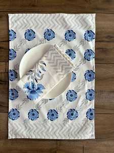 Hand Block Printed Cotton <b>Placemat</b> & Napkin Set Floral Table Linens 100% Cotton Dining Table Met Set Printed <b>Placemats</b> - Product Image 3