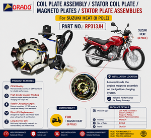 Conjunto de Placa de Bobina de Estator de 8 Polos para Suzuki Heat, Calidad de Exportación para Repuestos de Motocicletas en India, Orado - Product Image 2