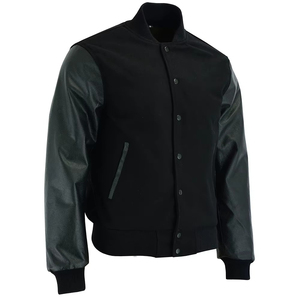 Varsity <b>Jacket</b> Melton Wool and Genuine <b>Leather</b> Custom Varsity <b>Jacket</b> Black Versity <b>Jacket</b> PU <b>Leather</b> Sleeve stand - Product Image 3