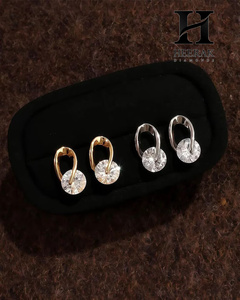 Pendientes de Lujo con Moissanita Chapados en Oro de 18K |   Pendientes de Aro en Forma de U con Diamante Solitario Flotante, Joyería Fina Geométrica - Product Image 4
