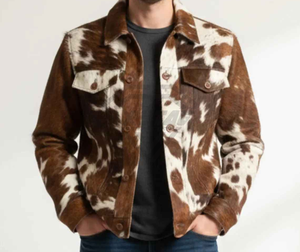 Premium Real Cowhide Leather <b>Jacket</b> Men <b>Western</b> Style Hair On Hide Coat Custom Handmade Winter Fashion Outerwear Direct Factory - Product Image 1