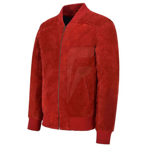 Men's <b>Red</b> Genuine Leather Bomber <b>Jacket</b> Stand Collar Zipper Closure <b>Waterproof</b> Breathable Casual Regular Fit Winter Wear - Product Image 2