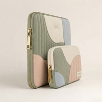 Ensemble de pochettes pour ordinateur portable en toile, patchwork, avec fermeture éclair, grande capacité, pochette souple, écologique, réutilisable, sac pour documents informatiques