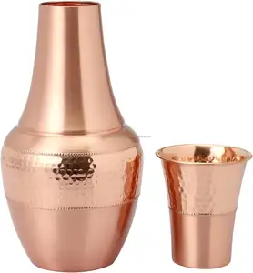 bulk supplier Pure Copper bottle Bedside Carafes Flask with Tumbler For Ayurveda Health Benefits Capacity