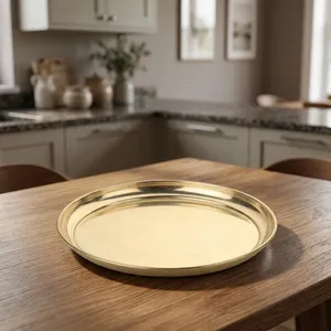 Assiette en laiton doré pour la décoration de la maison, assiette décorative en laiton simple, assiette de service traditionnelle, finition durable - Product Image 6