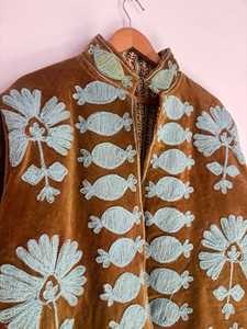 Handcrafted for Color Velvet Suzani Embroidered Winter Quilted Reversible Thick <b>Jacket</b> Floral Artisan Boho Luxury Statement - Product Image 5