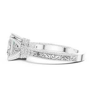 Bague de fiançailles vintage en or massif avec diamant taille coussin gravé motif floral - Product Image 6