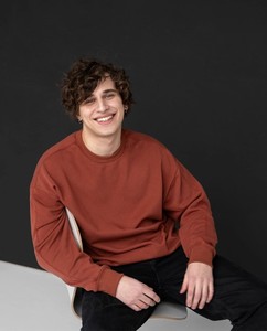 Sweat-shirt en tricot à col rond pour homme, couleur unie, coupe ample, décontracté, pour l'automne, manches longues, avec poche - Product Image 5