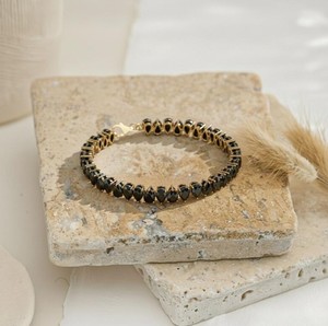 Black Onyx Charm <b>Bracelet</b> in Sterling Silver Gold Plated Elegant Gemstone Luxury Fine Jewelry for Women - Product Image 1