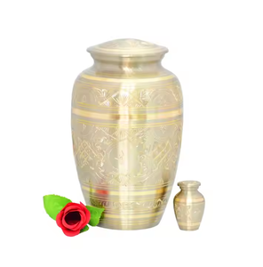 Urne funéraire de luxe en métal argenté en gros, pot commémoratif avec gravure élégante de feuilles et finition satinée polie - Product Image 2
