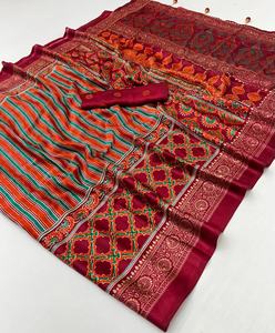 Sari de Seda Semi Ajrakh Estampado con Blusa, Estilo Bollywood Suave y Ligero para Uso Diario, Festivo y de Oficina - Product Image 3