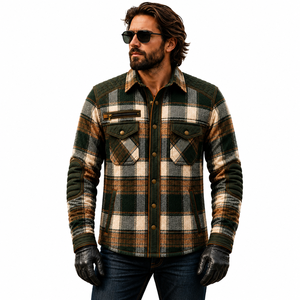 High Quality Men's Motorcycle <b>Flannel</b> Shirt Custom Logo Breathable Winter Protective Riding <b>Jacket</b> Quilted Plaid Outerwear - Product Image 1