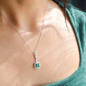 Collier émeraude en argent sterling 925, 0,93 ct, émeraude véritable, or blanc, bijoux vintage, cadeaux d'anniversaire pour elle - Product Image 3