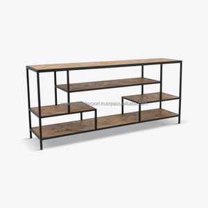 Console TV moderne industrielle de luxe avec étagère ouverte en bois de manguier pour appartement et villa, meubles de salon - Product Image 5