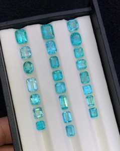 พลอยอะพาไทต์สีพาราอิบาธรรมชาติ สีน้ำเงินอมเขียว ทรงเหลี่ยม รูปทรงต่างๆ สำหรับทำเครื่องประดับ - Product Image 1