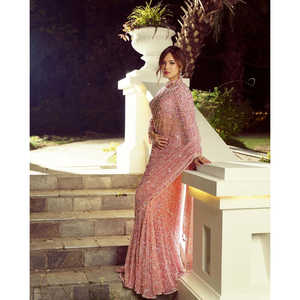 Designer <b>Cocktail</b> <b>Dress</b> Saree with Beautiful Hand Pearl Work for Parties - Product Image 1
