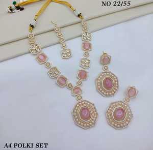 Designer AD Polki Necklace Dangle Earrings And Mang Tika <b>Set</b> Handcrafted <b>Bridal</b> Party Wear <b>Jewelry</b> <b>Set</b> For Women Bulk Wholesaler - Product Image 3
