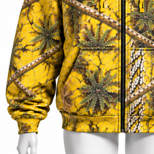 Gold Woodland Print Full <b>Zip</b> <b>Hoodie</b> Mens Outdoor Style Hooded Sweatshirt with Drawstring Kangaroo <b>Pockets</b> Casual Winter Wear - Product Image 5