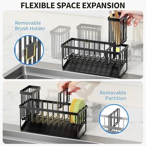 Porta Spugne Auto-Drenante in Acciaio Inossidabile, Organizzatore Antiruggine per Lavello da Cucina, Porta Pennelli e Cucchiai, Contenitore per Cucina - Product Image 3