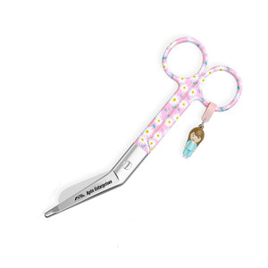 กรรไกรตัดผ้าพันแผลสำหรับพยาบาล ทำจากสแตนเลส คมสำหรับการดูแลบาดแผลและการกู้ภัย ปลายมนเพื่อความปลอดภัย ลายดอกเดซี่สีชมพู ได้รับการรับรองมาตรฐาน CE - Product Image 6