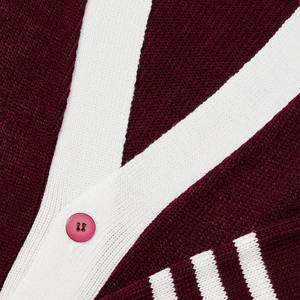 Breathable <b>Aesthetic</b> V-Neck <b>Cardigan</b> Men’s Contrast Stripe Varsity <b>Knitted</b> Sweater for Euro-American Style - Product Image 3