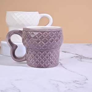 Set of 6 Soft Amber Crystal Heart Ceramic Cups - Product Image 2