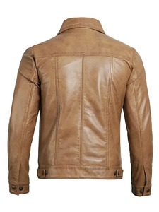 <b>Mens</b> Camel Brown <b>Trucker</b> Leather <b>Jacket</b> - Product Image 3