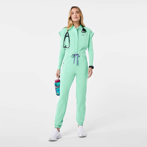 Women's Mint Green <b>Scrub</b> Jumpsuit With <b>Cap</b> Sleeves Elastic Waist Hospital Uniforms For Medical Staff - Product Image 3