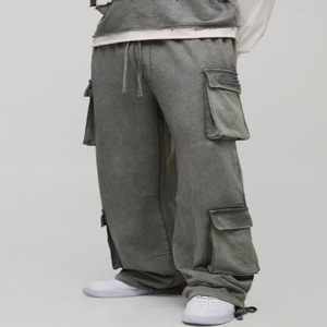 Pantalon de jogging cargo surdimensionné pour homme, multi-poches, coupe ample, style streetwear vintage délavé, pantalon tactique - Product Image 1